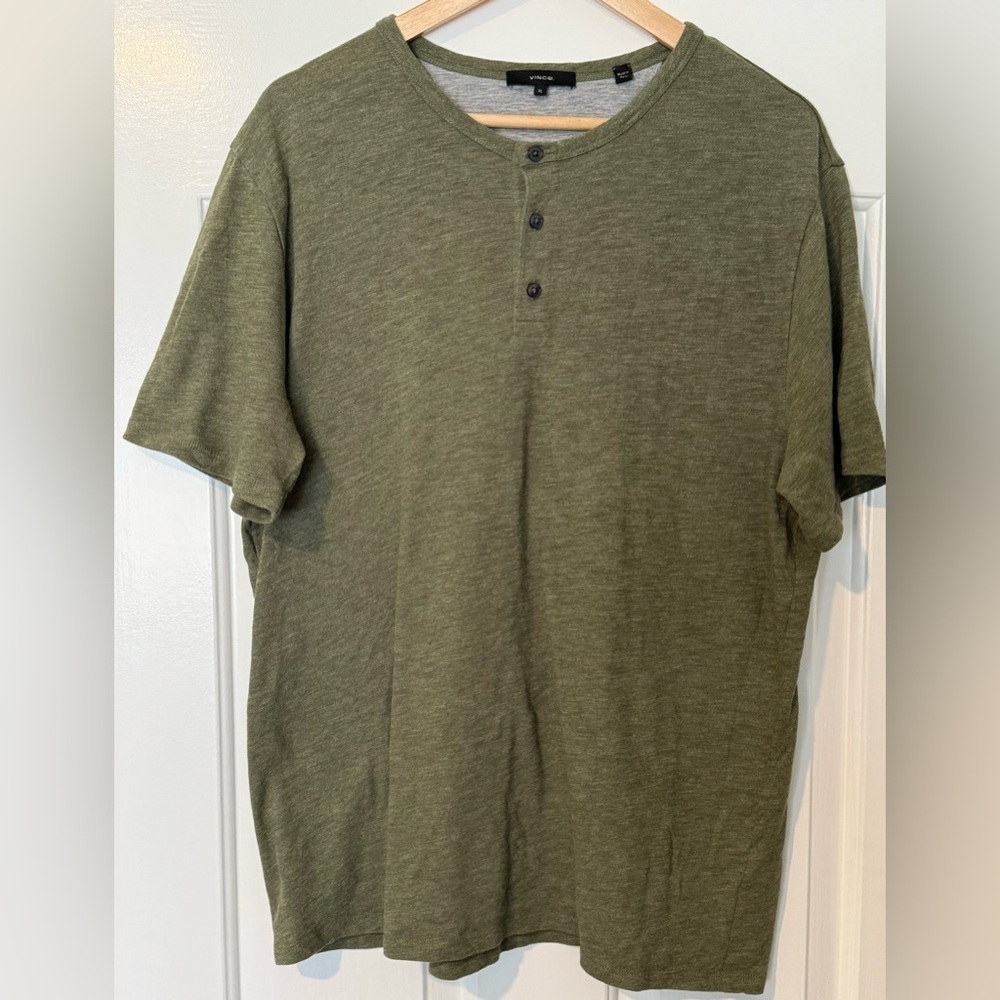 Vince Men’s Henley T-Shirt XL Olive Green Slub Knit Made in Peru